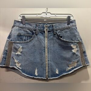 Carmar Rhinestone Trim Distressed Denim Mini Skirt - Blue